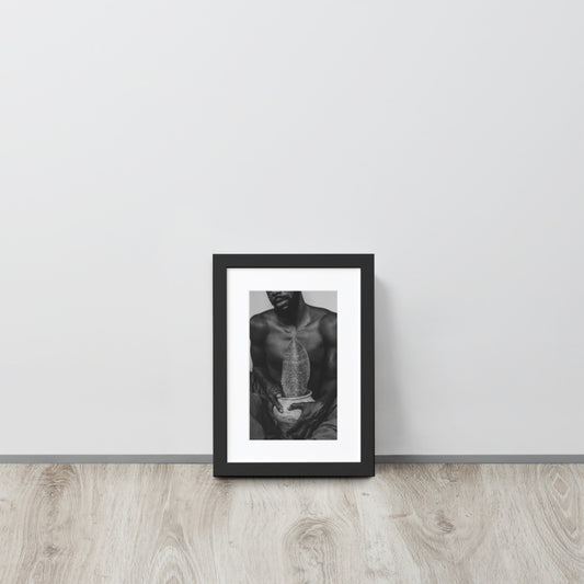 A Whale Fin's Cradle Matte Paper Framed Poster With Mat (Black & White)