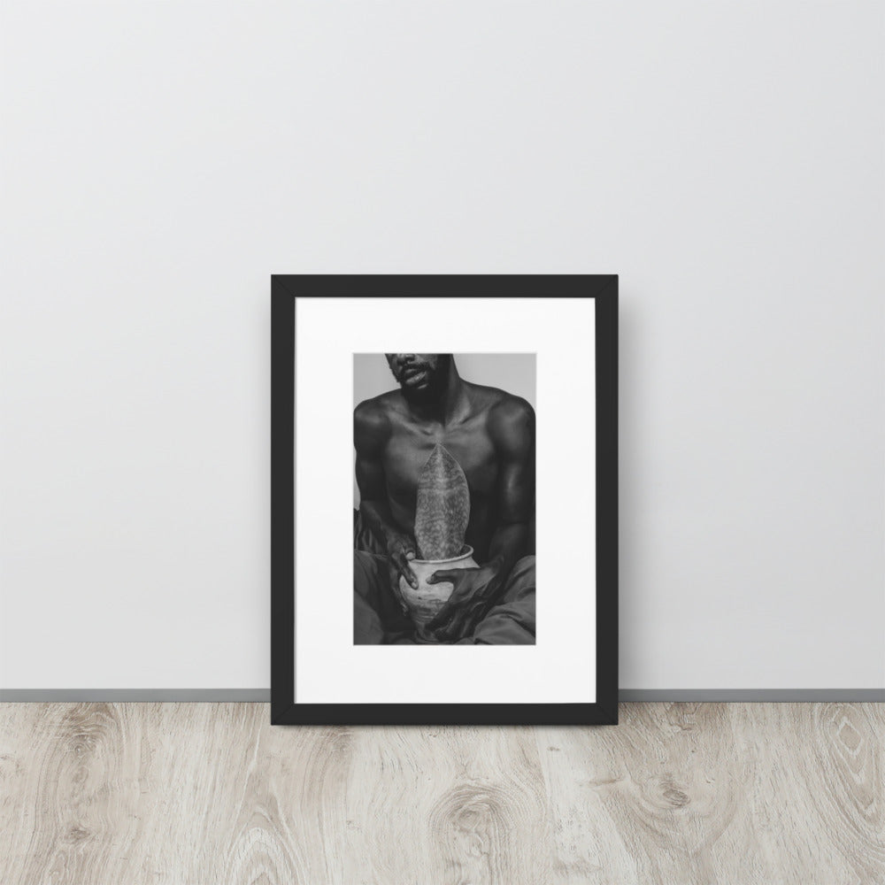 A Whale Fin's Cradle Matte Paper Framed Poster With Mat (Black & White)