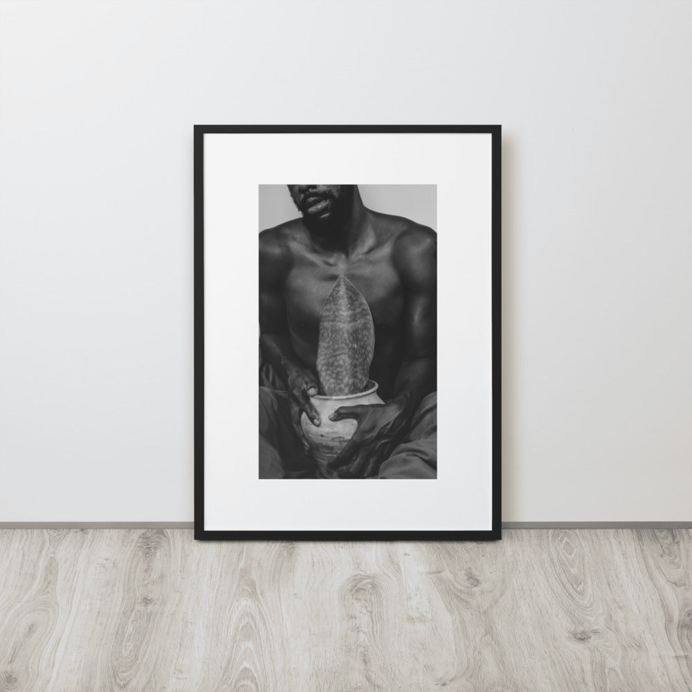 A Whale Fin's Cradle Matte Paper Framed Poster With Mat (Black & White)