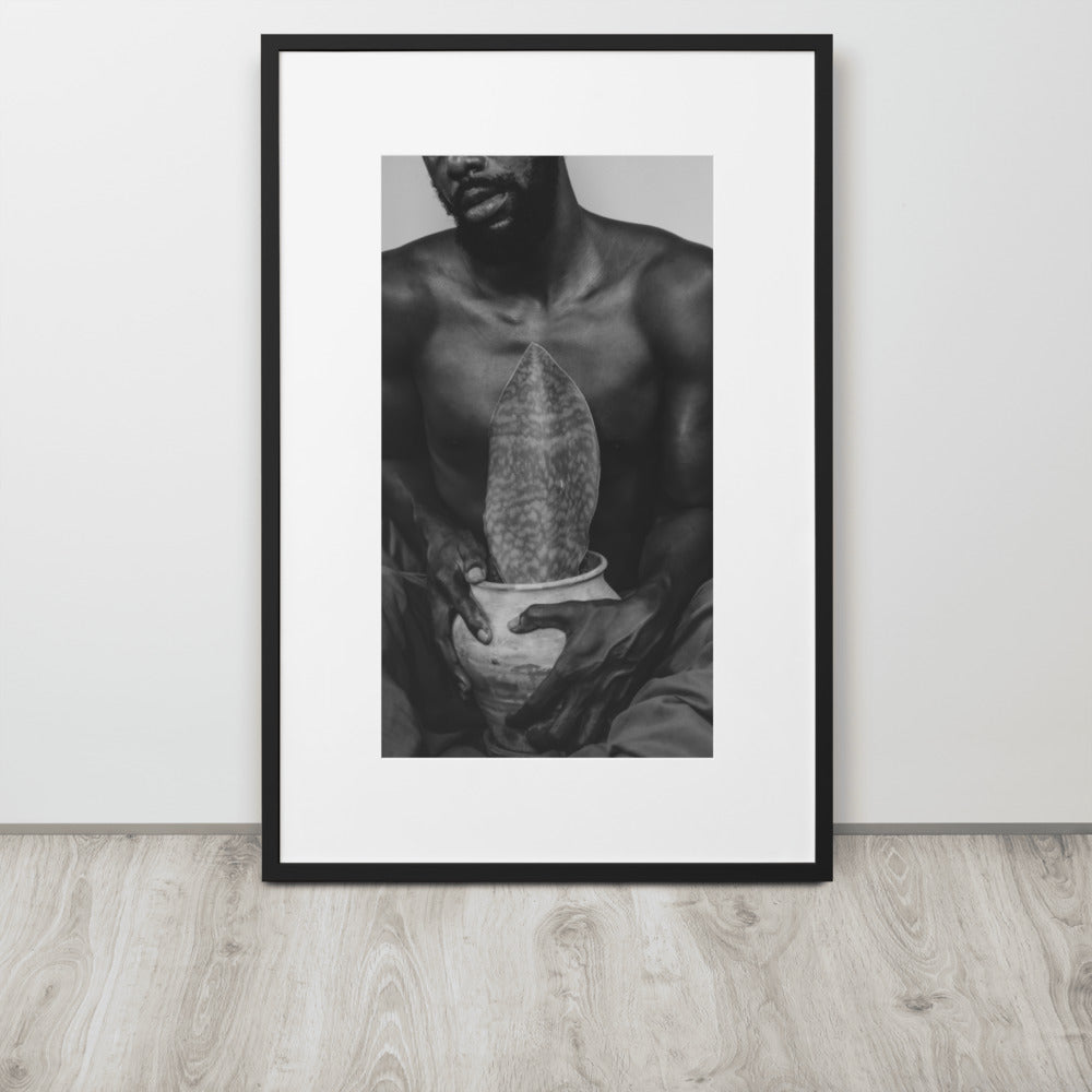 A Whale Fin's Cradle Matte Paper Framed Poster With Mat (Black & White)