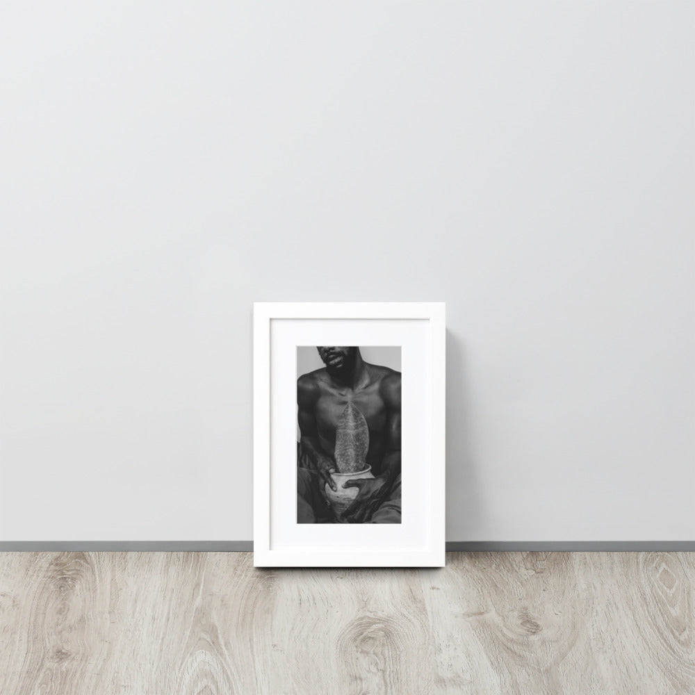 A Whale Fin's Cradle Matte Paper Framed Poster With Mat (Black & White)