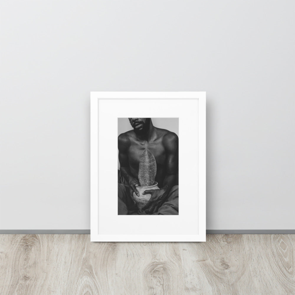 A Whale Fin's Cradle Matte Paper Framed Poster With Mat (Black & White)