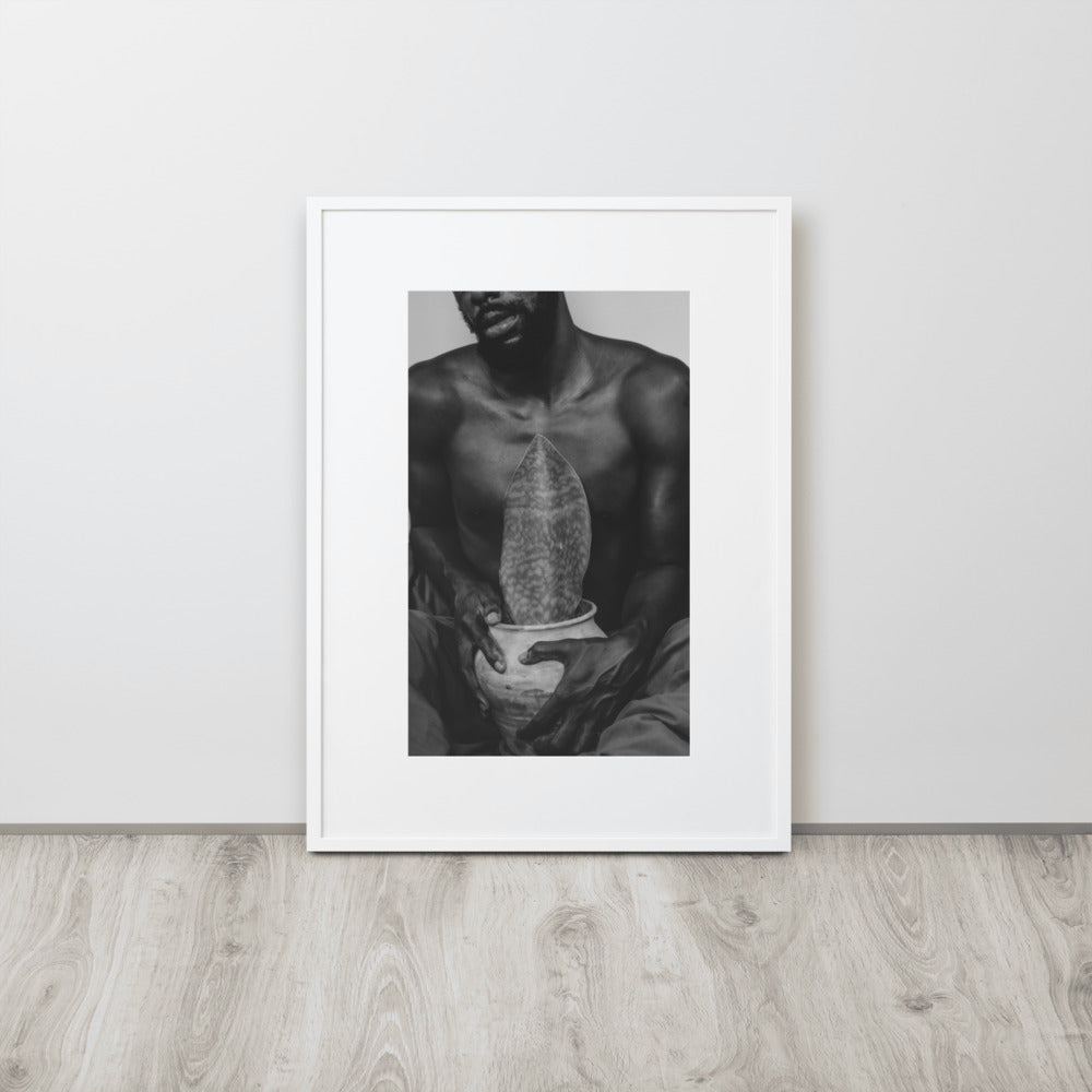 A Whale Fin's Cradle Matte Paper Framed Poster With Mat (Black & White)