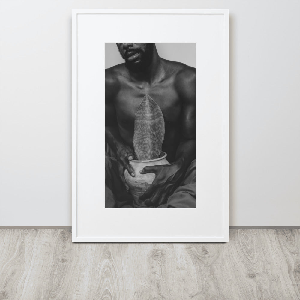 A Whale Fin's Cradle Matte Paper Framed Poster With Mat (Black & White)